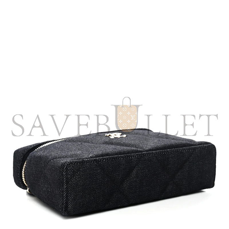 CHANEL MASTER DENIM QUILTED TOP HANDLE SLIM VANITY CASE WITH CHAIN DARK BLUE (19.5*17*5cm)